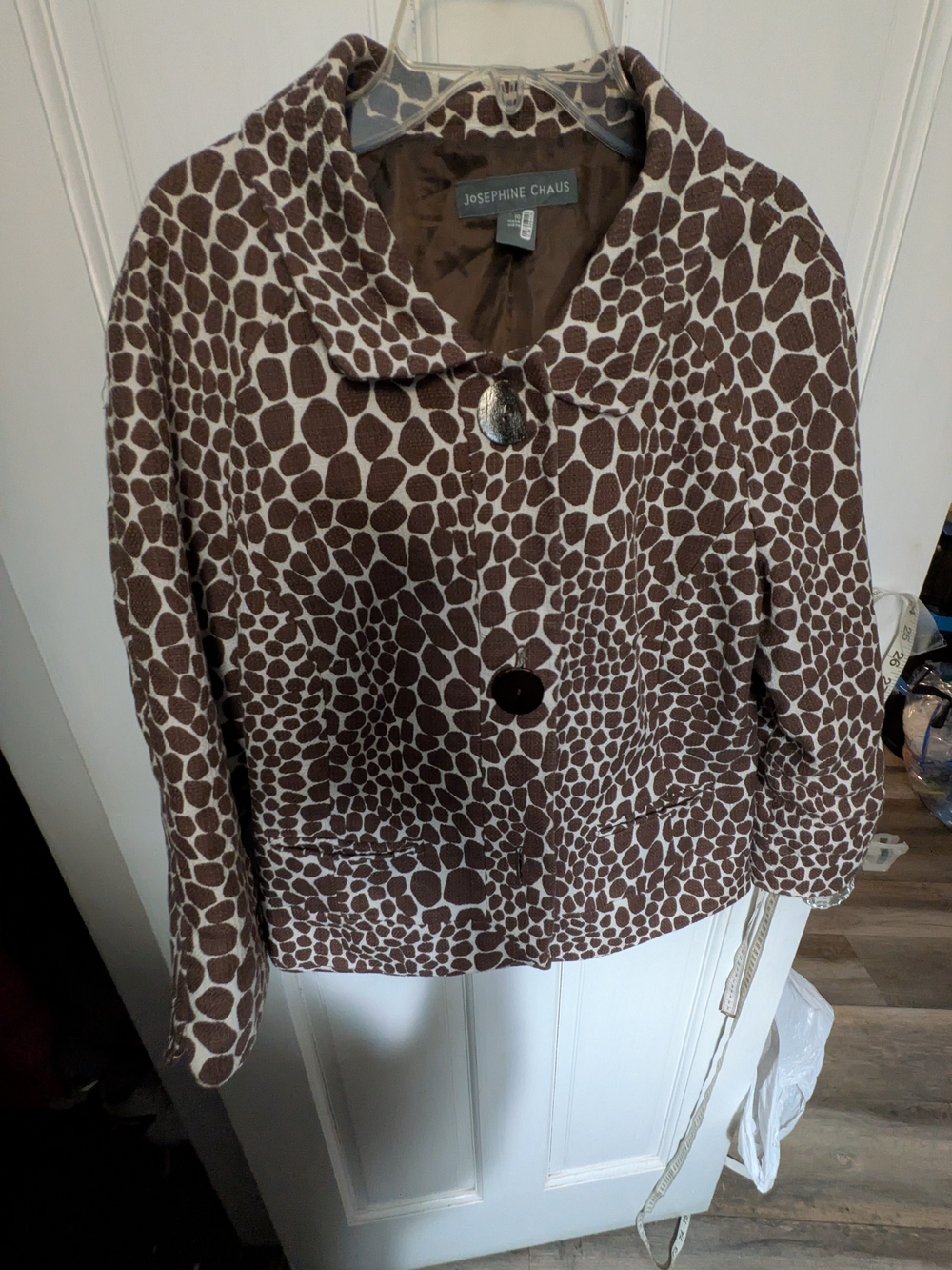 Josephine Chaus Giraffe Print Jacket Womens 10 Brown Cream Animal Print Blazer